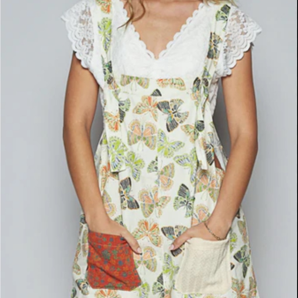 POL Cream and Green butterfly romper